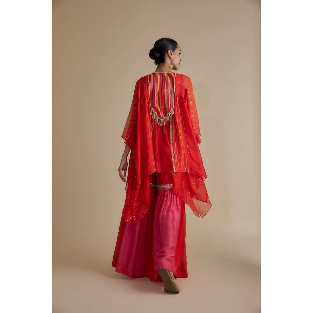 KEITH GOMES Red Sequins Embellished Tunic & Sharara (Set of 2)