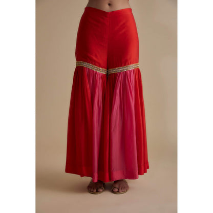 KEITH GOMES Red Sequins Embellished Tunic & Sharara (Set of 2)