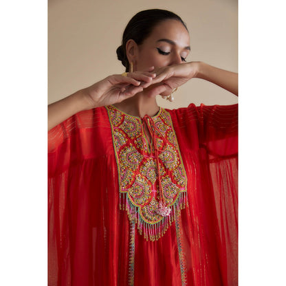 KEITH GOMES Red Sequins Embellished Tunic & Sharara (Set of 2)