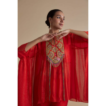 KEITH GOMES Red Sequins Embellished Tunic & Sharara (Set of 2)