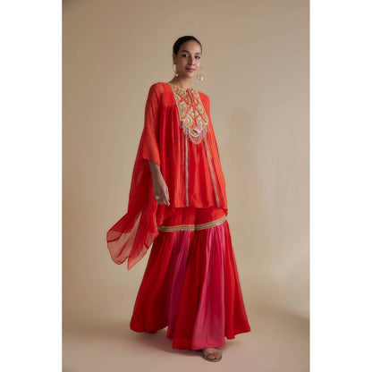 KEITH GOMES Red Sequins Embellished Tunic & Sharara (Set of 2)