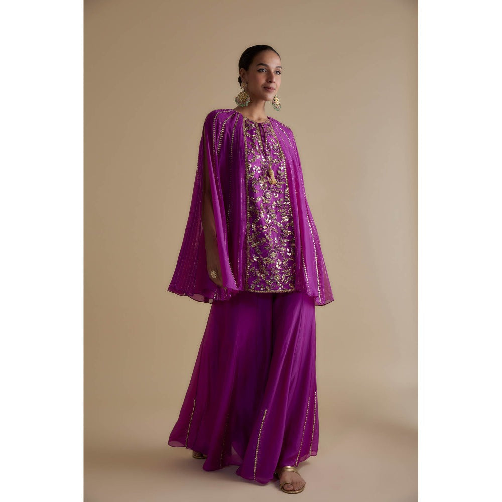 KEITH GOMES Purple Sequin Embellished Panel Tunic & Palazzo (Set of 2)