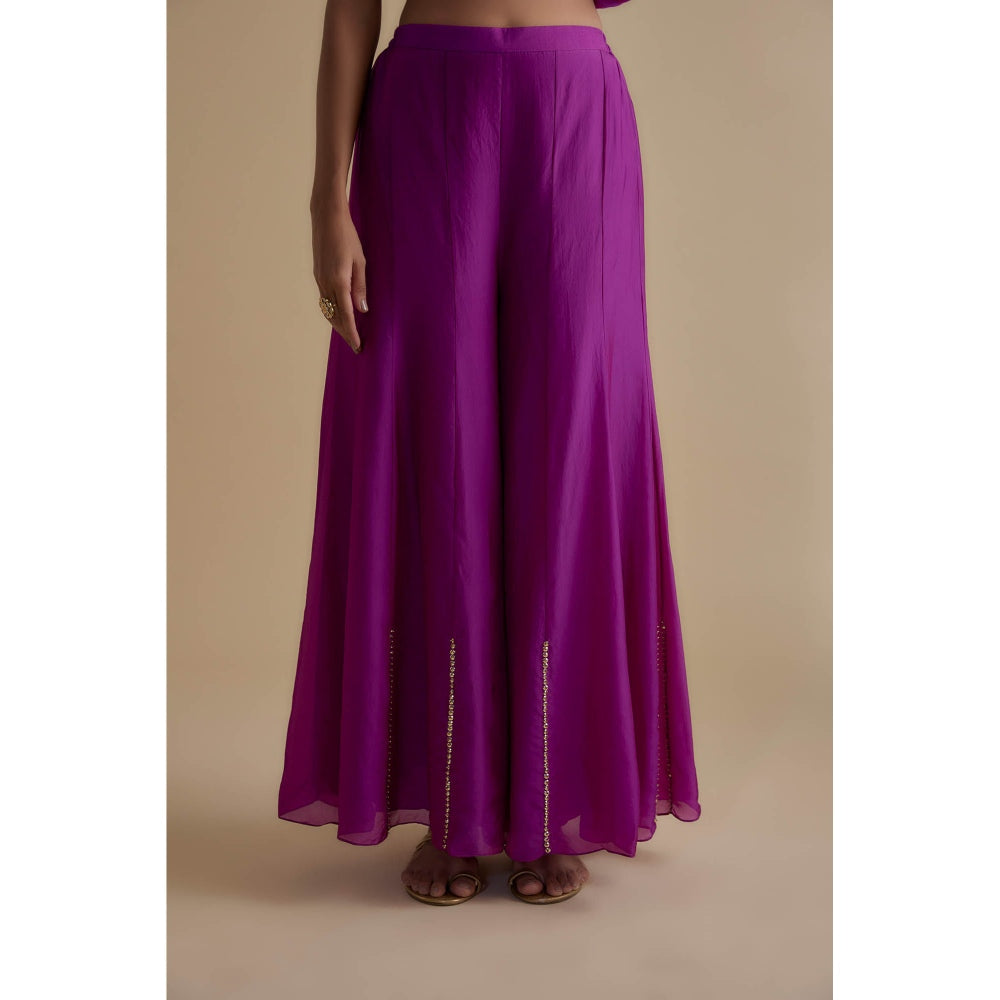 KEITH GOMES Purple Sequin Embellished Panel Tunic & Palazzo (Set of 2)