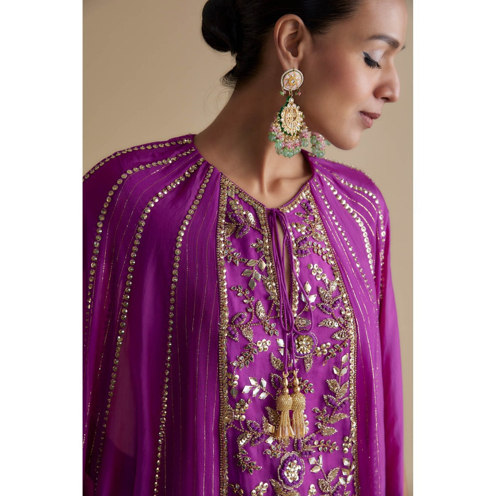 KEITH GOMES Purple Sequin Embellished Panel Tunic & Palazzo (Set of 2)