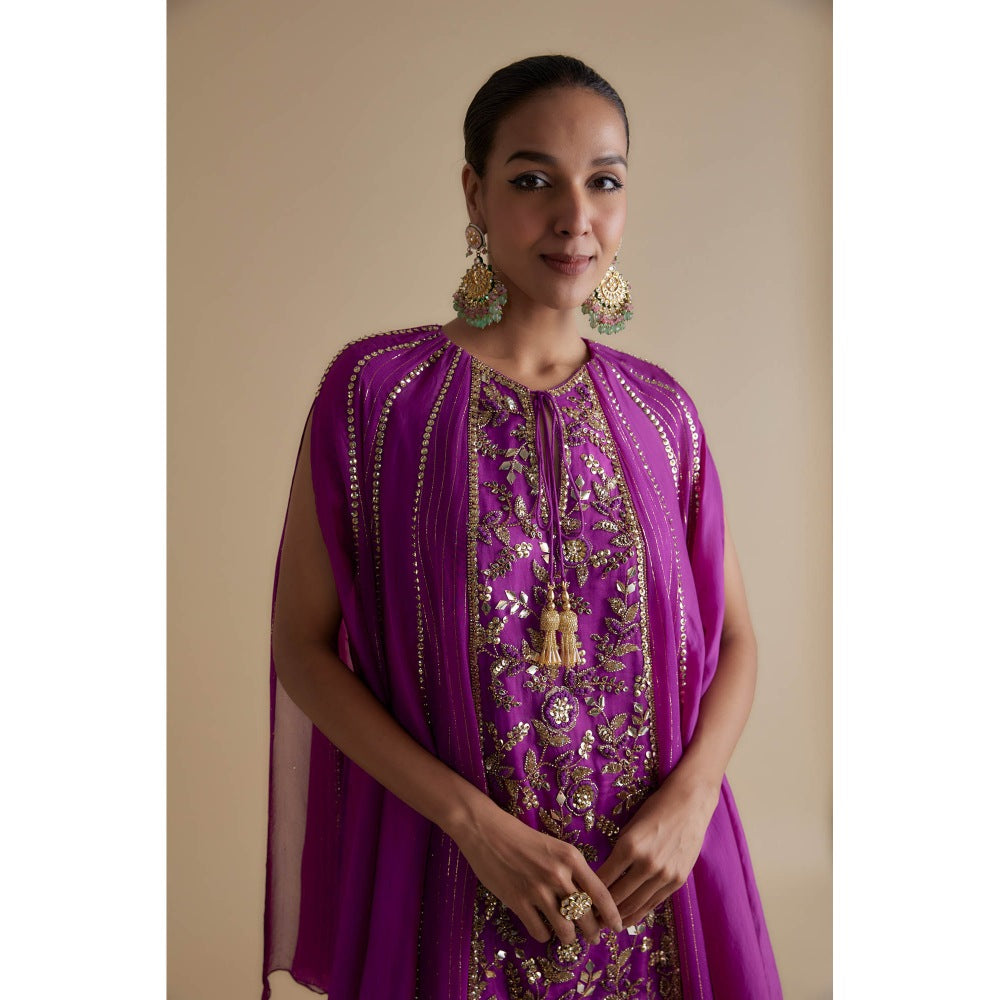 KEITH GOMES Purple Sequin Embellished Panel Tunic & Palazzo (Set of 2)