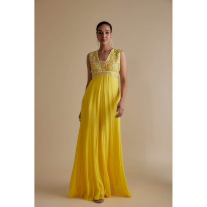 KEITH GOMES Yellow Glass Bead Embellished Jumpsuit