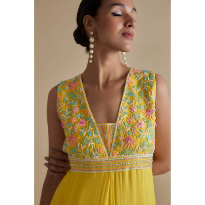 KEITH GOMES Yellow Glass Bead Embellished Jumpsuit