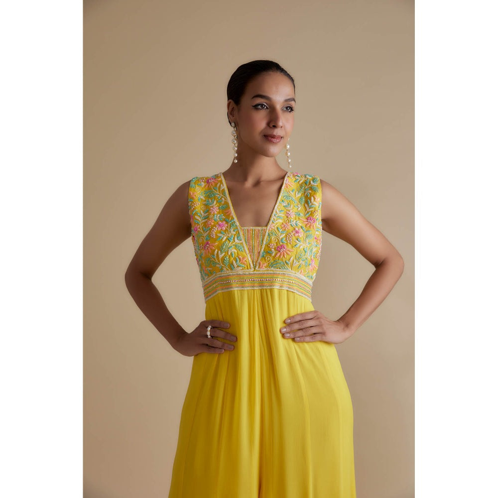 KEITH GOMES Yellow Glass Bead Embellished Jumpsuit