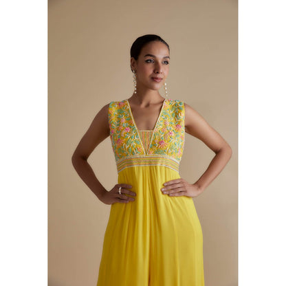 KEITH GOMES Yellow Glass Bead Embellished Jumpsuit