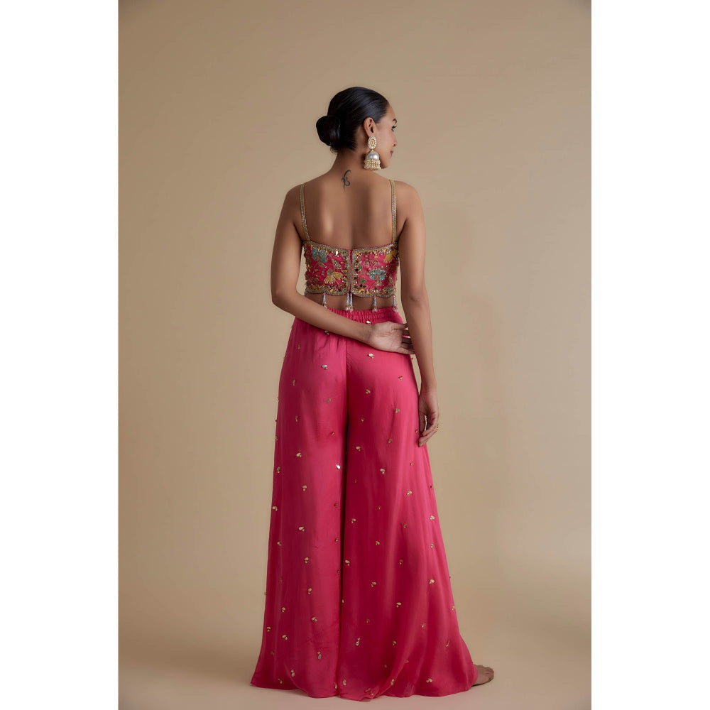 KEITH GOMES Pink Embellished Strap Tunic Dupatta & Palazzo (Set of 3)