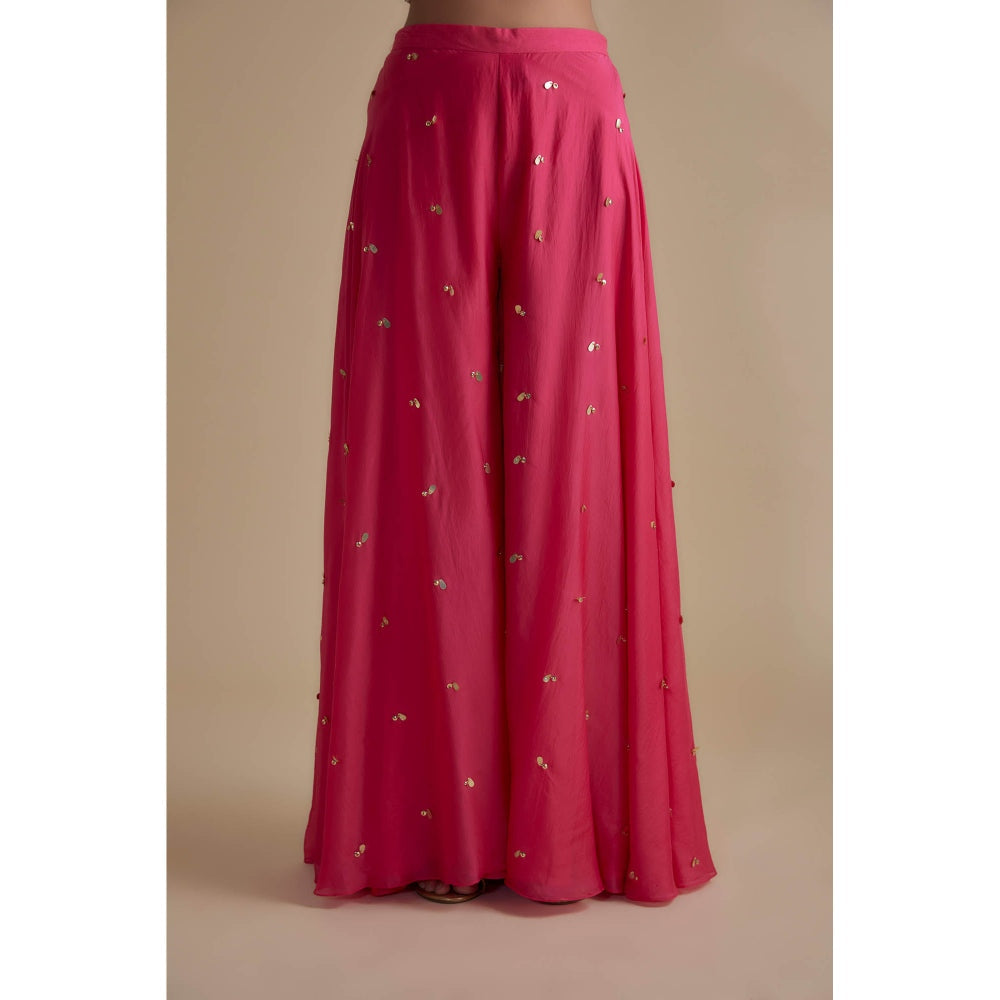 KEITH GOMES Pink Embellished Strap Tunic Dupatta & Palazzo (Set of 3)