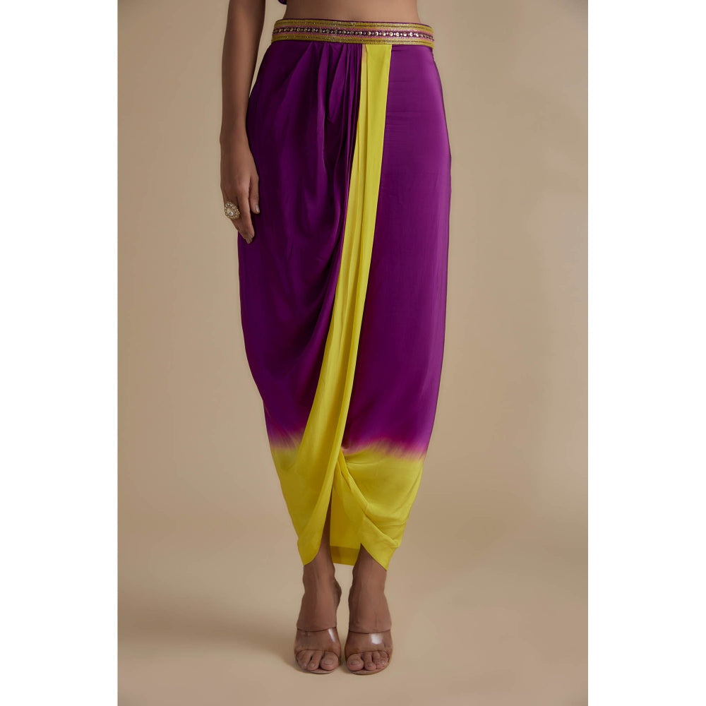 KEITH GOMES Purple Embellished Overlap Blouse & Skirt (Set of 2)