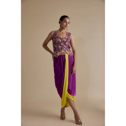 KEITH GOMES Purple Embellished Overlap Blouse & Skirt (Set of 2)