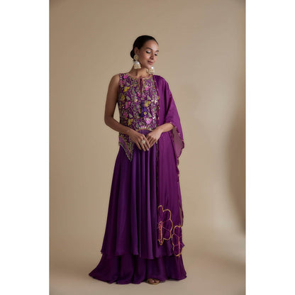KEITH GOMES Purple Embellished Tunic Dupatta & Palazzo (Set of 3)