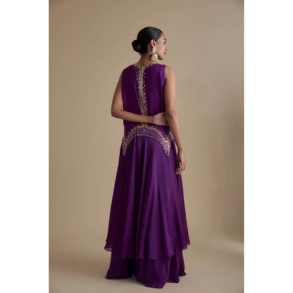 KEITH GOMES Purple Embellished Tunic Dupatta & Palazzo (Set of 3)