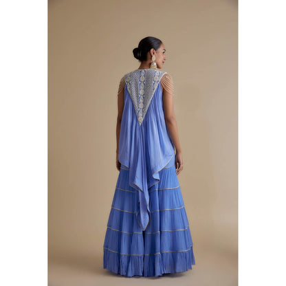 KEITH GOMES Blue Sequin And Mirror Embellished Tunic & Tier Sharara (Set of 2)