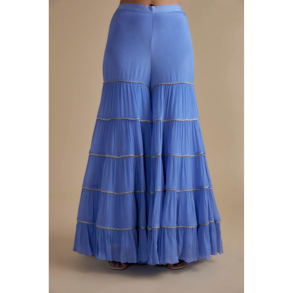 KEITH GOMES Blue Sequin And Mirror Embellished Tunic & Tier Sharara (Set of 2)