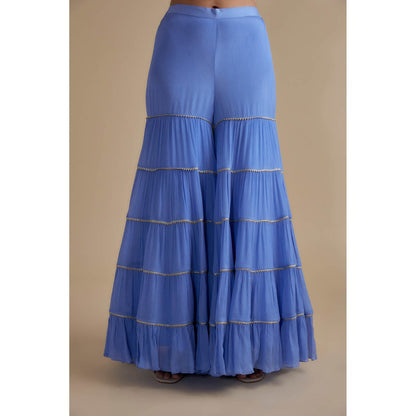 KEITH GOMES Blue Sequin And Mirror Embellished Tunic & Tier Sharara (Set of 2)