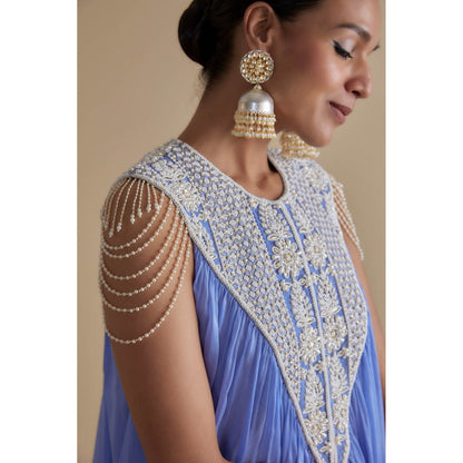 KEITH GOMES Blue Sequin And Mirror Embellished Tunic & Tier Sharara (Set of 2)