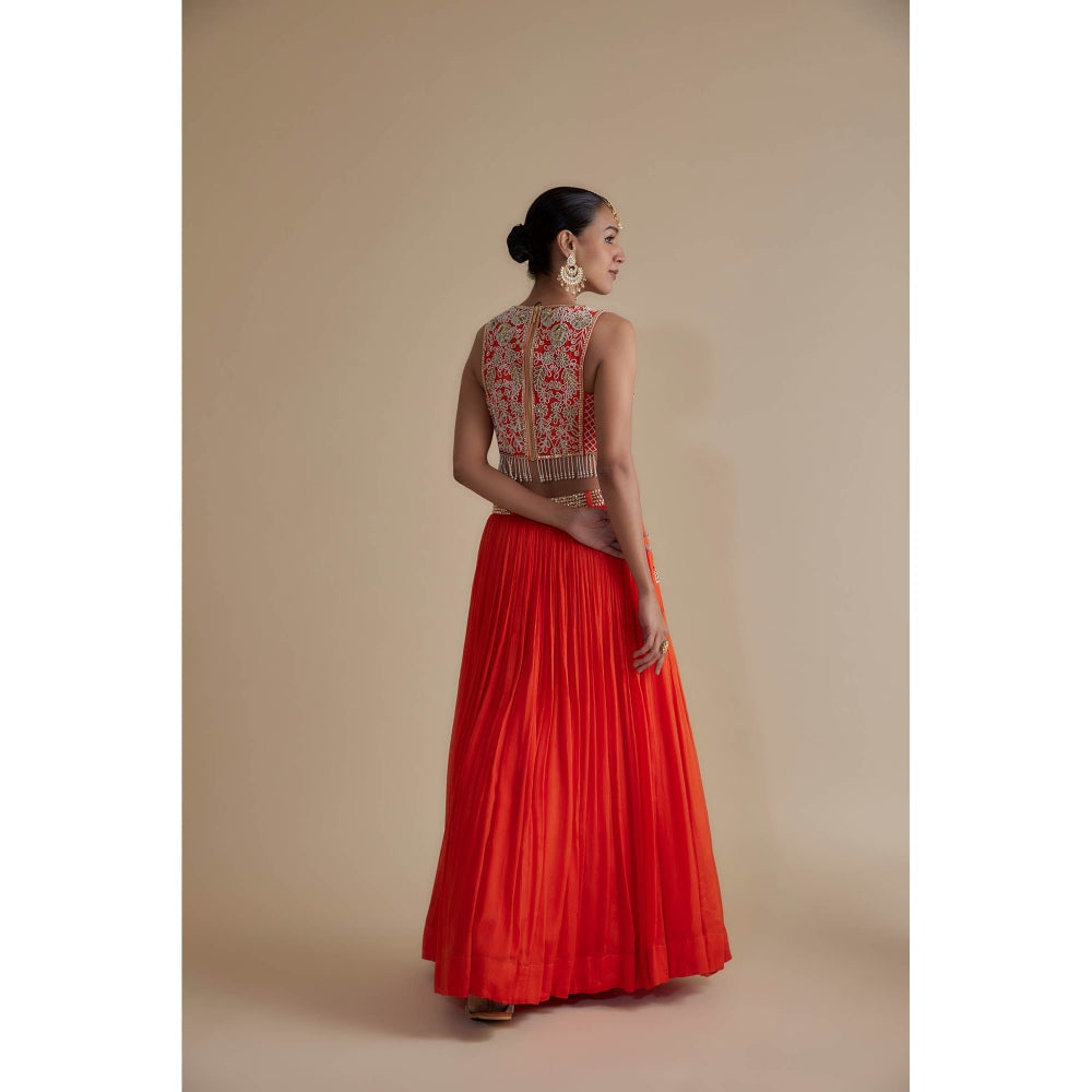 KEITH GOMES Red Sequins Embroidered Blouse & Skirt (Set of 2)