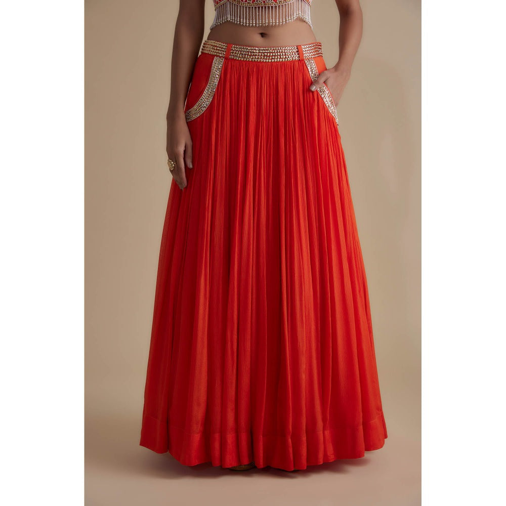 KEITH GOMES Red Sequins Embroidered Blouse & Skirt (Set of 2)