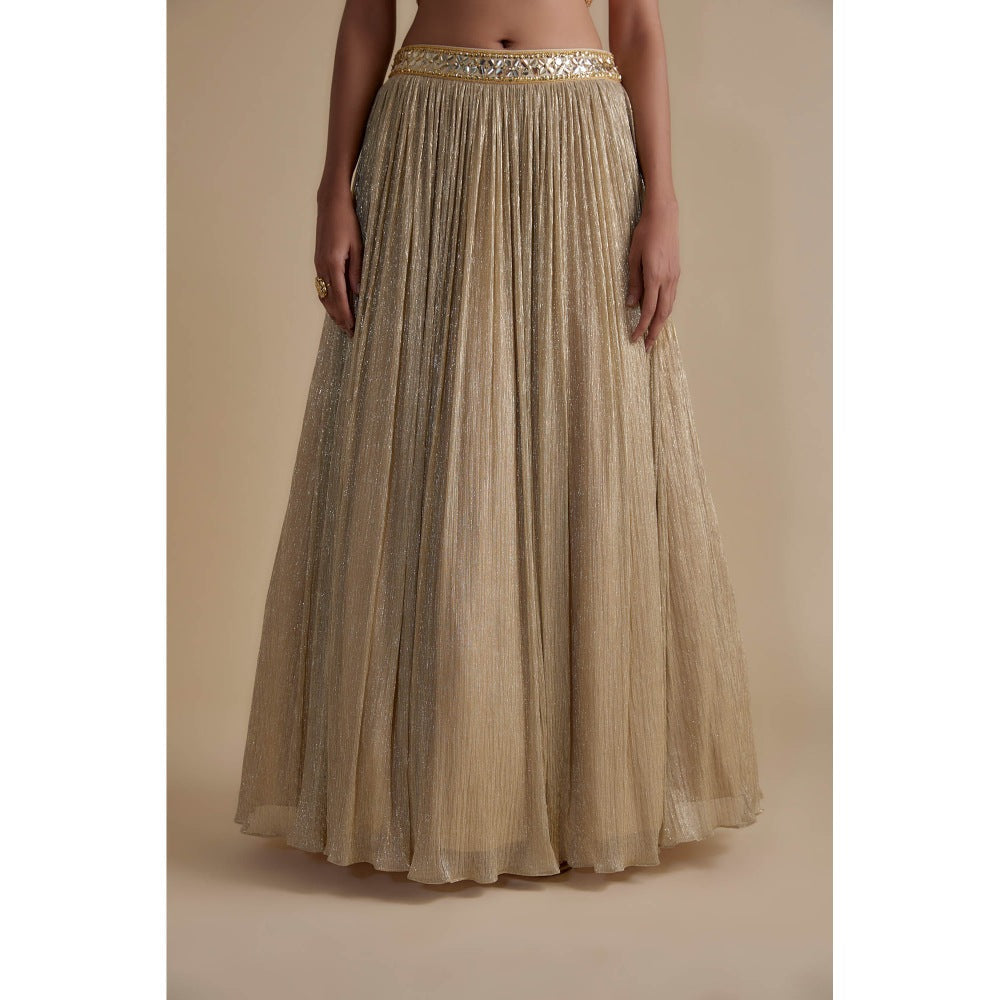 KEITH GOMES Orange Embellished Halter Blouse Dupatta & Skirt (Set of 3)