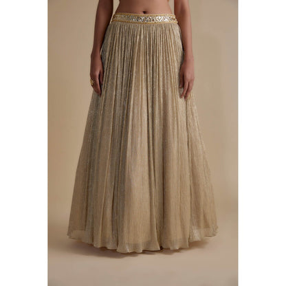 KEITH GOMES Orange Embellished Halter Blouse Dupatta & Skirt (Set of 3)