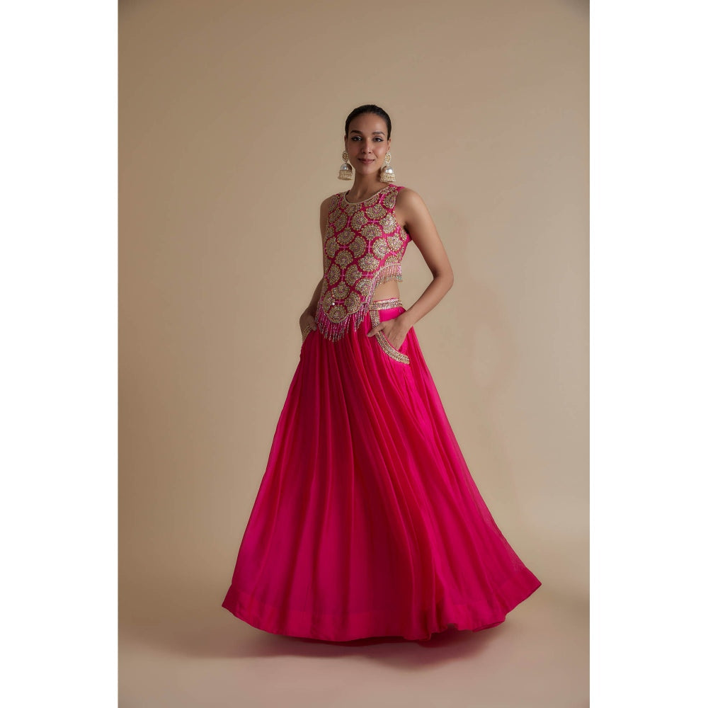 KEITH GOMES Pink Sequins Embellished Blouse & Skirt (Set of 2)