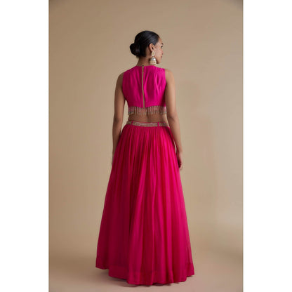 KEITH GOMES Pink Sequins Embellished Blouse & Skirt (Set of 2)