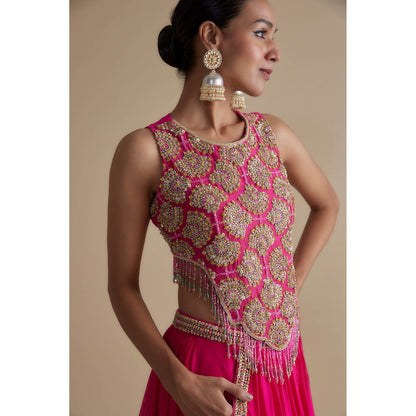 KEITH GOMES Pink Sequins Embellished Blouse & Skirt (Set of 2)