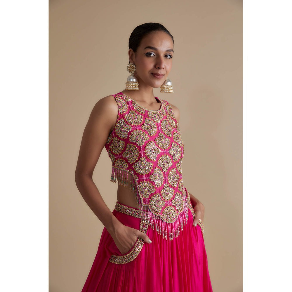 KEITH GOMES Pink Sequins Embellished Blouse & Skirt (Set of 2)