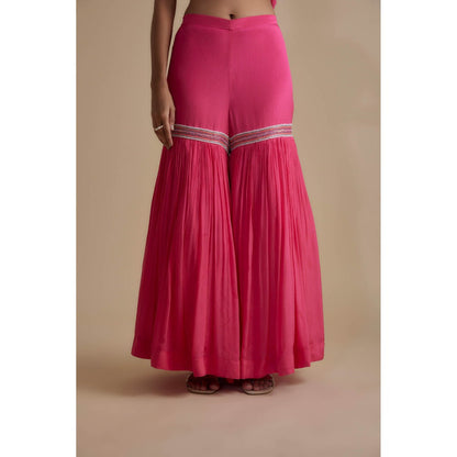 KEITH GOMES Pink Glass Bead Embellished Incut Tunic & Sharara (Set of 2)