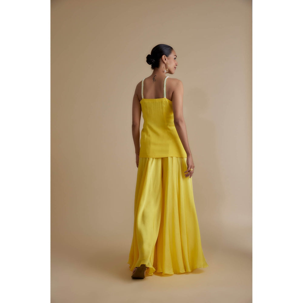 KEITH GOMES Yellow Sequins & Bead Embroidered Tunic Palazzo & Dupatta (Set of 3)