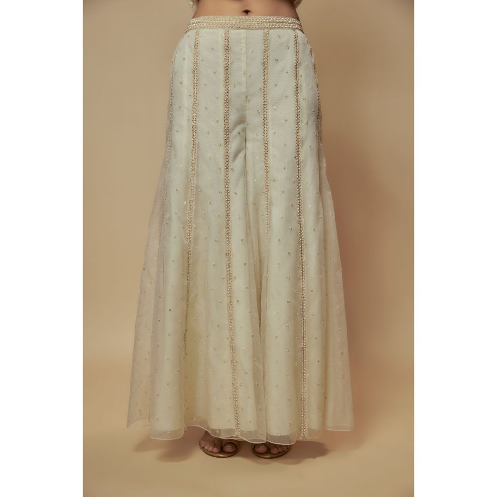 KEITH GOMES Ivory Peplum Top With Palazzo And Belt (Set of 3)