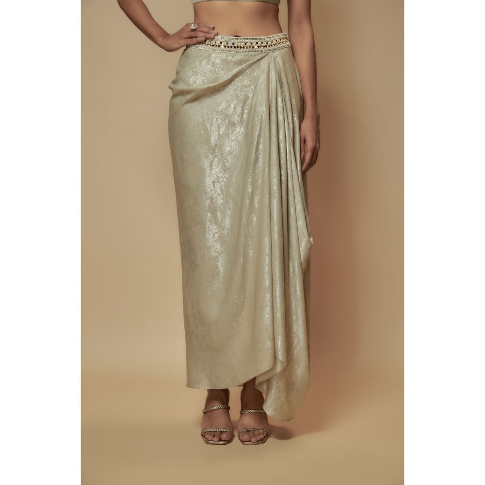 KEITH GOMES Ivory Organza Cape With Drape Skirt And Blouse (Set of 3)