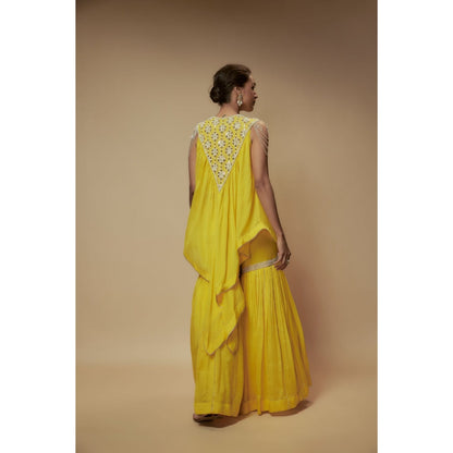 KEITH GOMES Yellow Bead Sharara With Tunic And Slip (Set of 3)