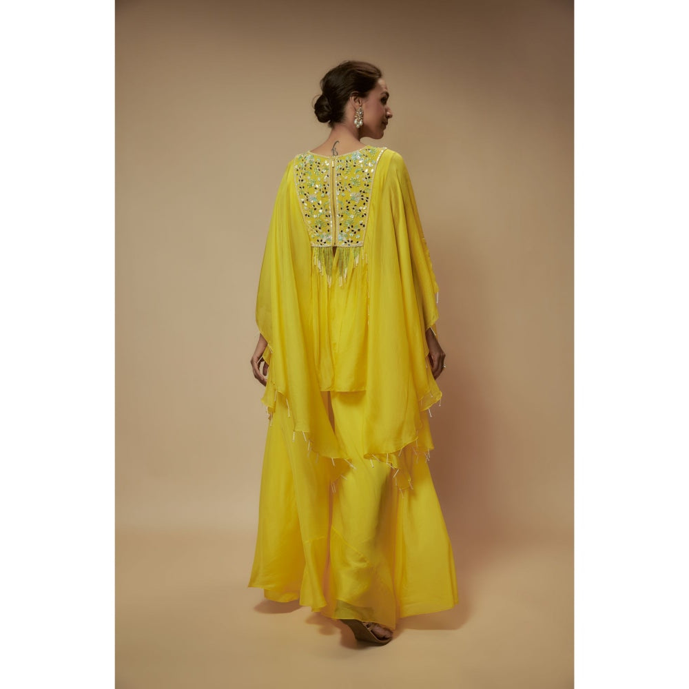KEITH GOMES Yellow Organza Palazzo With Top (Set of 2)