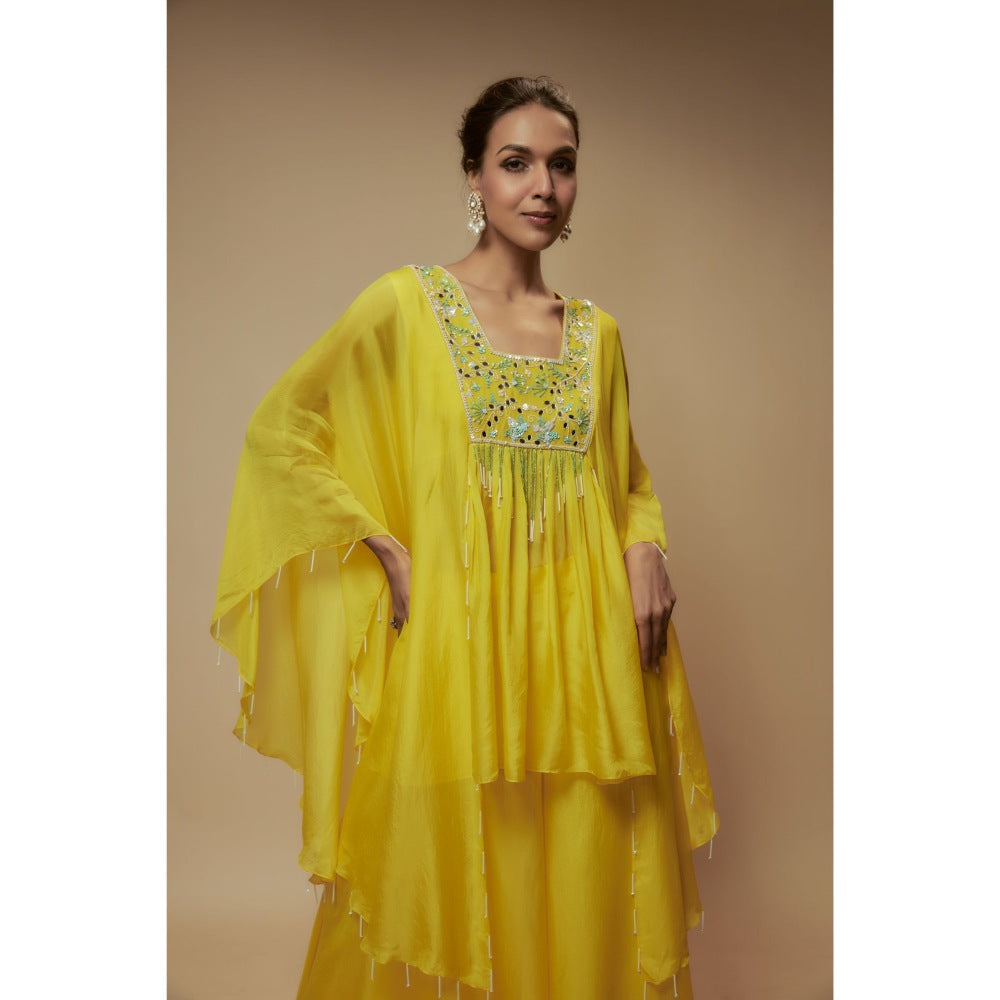 KEITH GOMES Yellow Organza Palazzo With Top (Set of 2)