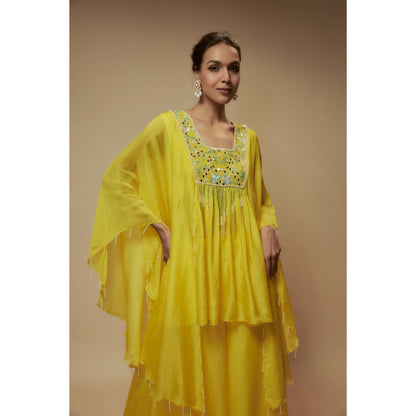 KEITH GOMES Yellow Organza Palazzo With Top (Set of 2)