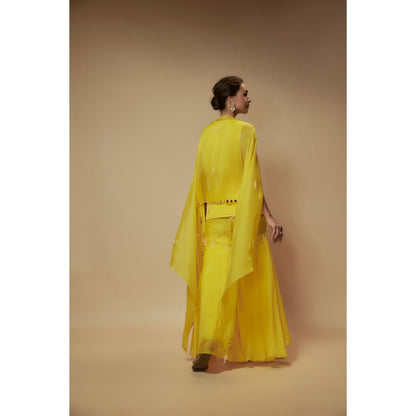 KEITH GOMES Yellow Organza Sharara With Tunic And Dupatta (Set of 3)