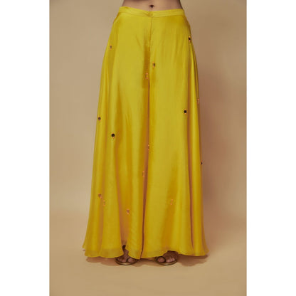 KEITH GOMES Green Organza Palazzo With Top And Dupatta (Set of 3)