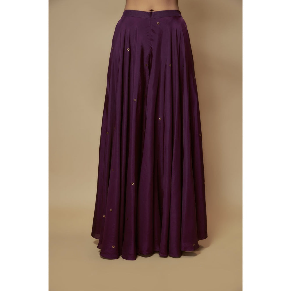 KEITH GOMES Purple Silk Flare Palazzo With Cape Top And Slip (Set of 3)