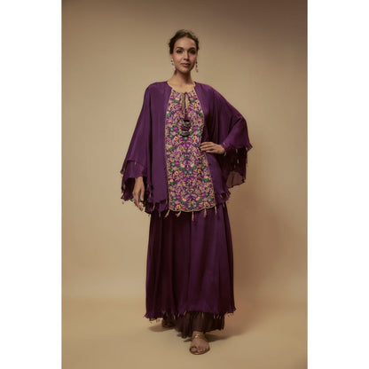 KEITH GOMES Purple Chiffon Crepe Double Layer Palazzo With Top (Set of 2)