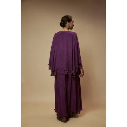 KEITH GOMES Purple Chiffon Crepe Double Layer Palazzo With Top (Set of 2)