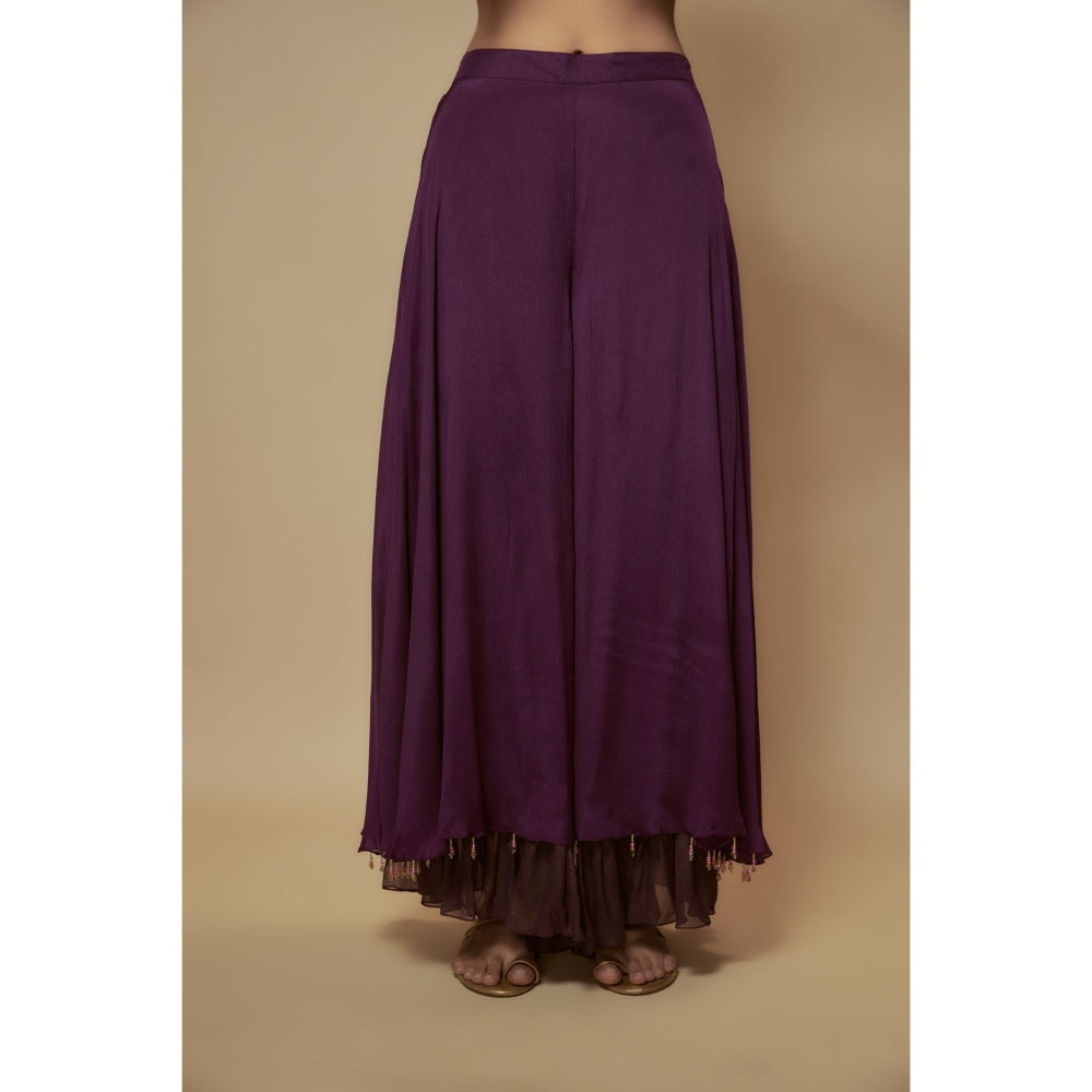 KEITH GOMES Purple Chiffon Crepe Double Layer Palazzo With Top (Set of 2)