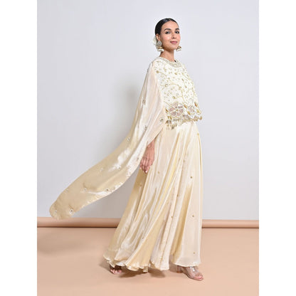 KEITH GOMES Ivory Embroidered Cape with Slip and Palazzo