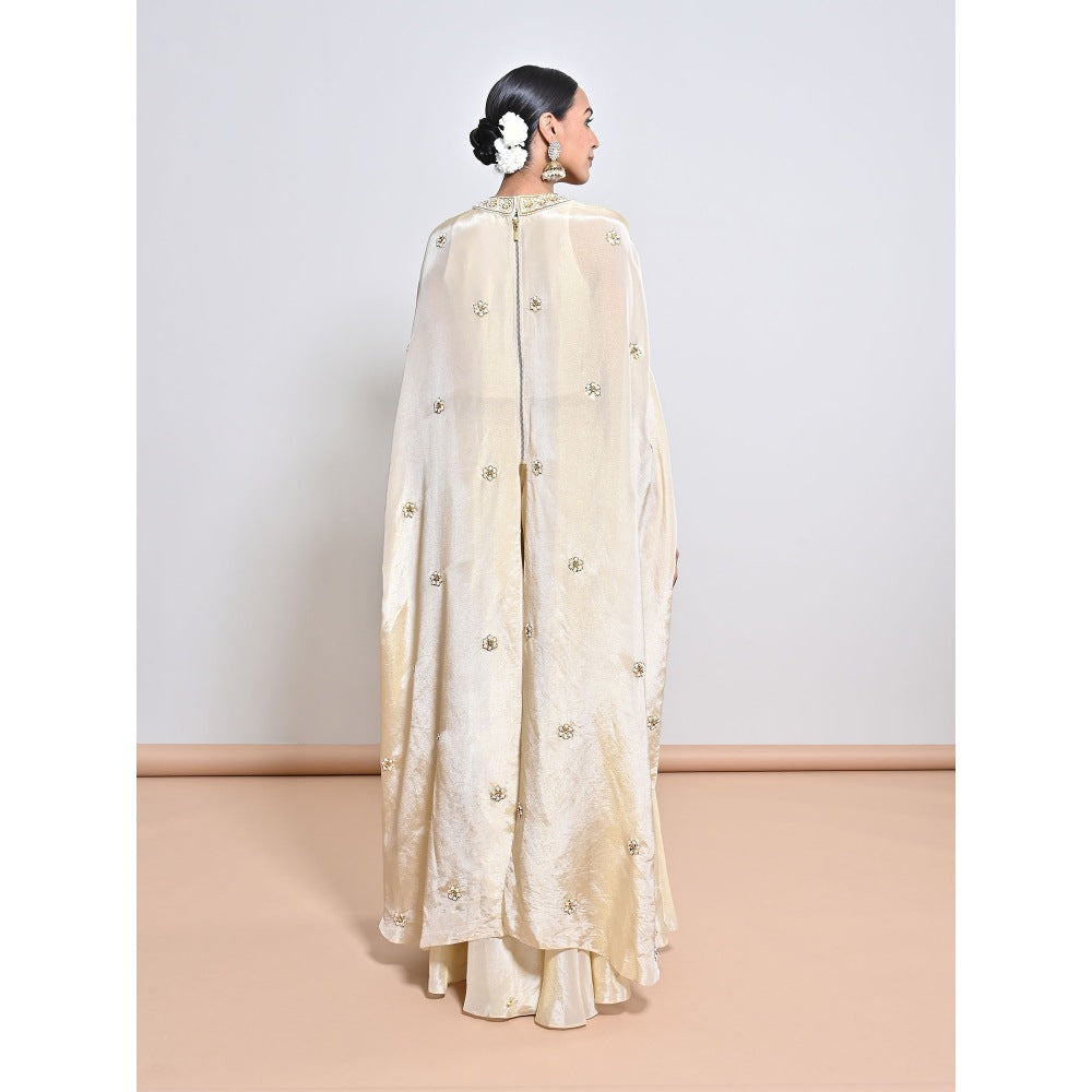 KEITH GOMES Ivory Embroidered Cape with Slip and Palazzo