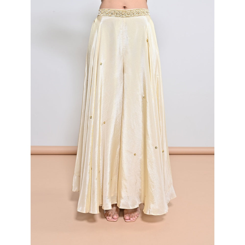 KEITH GOMES Ivory Embroidered Cape with Slip and Palazzo