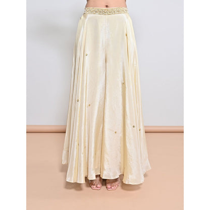 KEITH GOMES Ivory Embroidered Cape with Slip and Palazzo