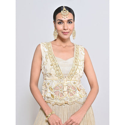 KEITH GOMES Ivory Embroidered Lehenga with Slip and Top